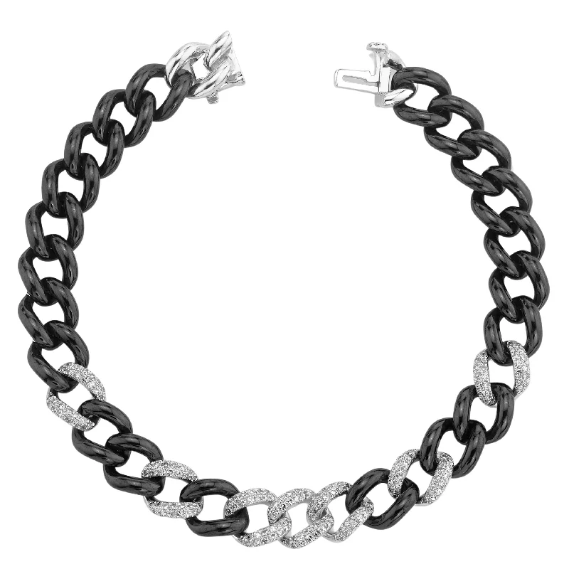 infinity bracelets for women -DIAMOND 7 PAVE & BLACK CERAMIC MEDIUM LINK BRACELET