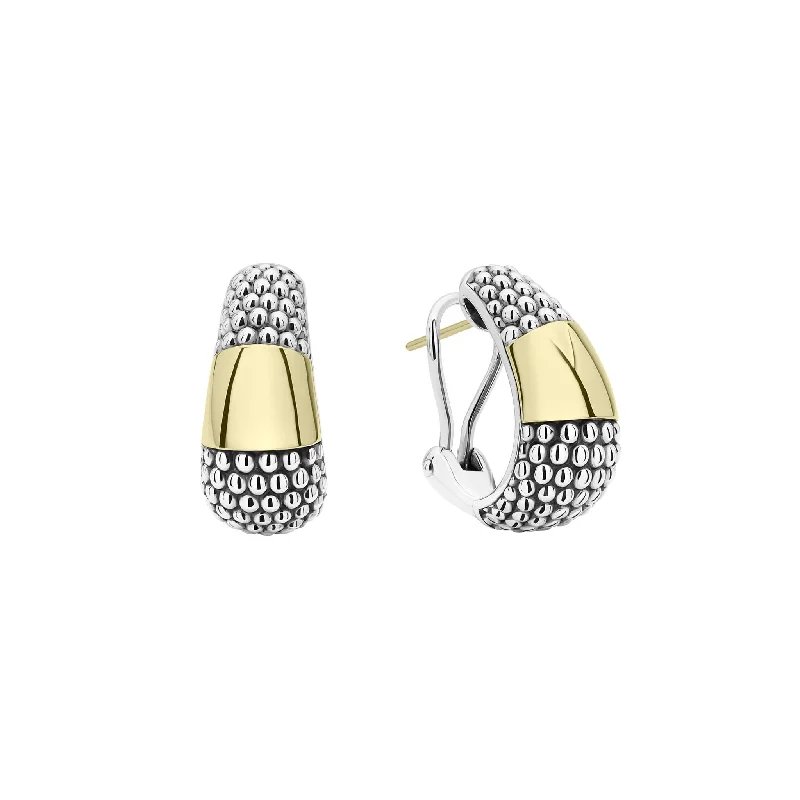 women’s gold drop earrings -High Bar Two-Tone Caviar Omega Clip Earrings