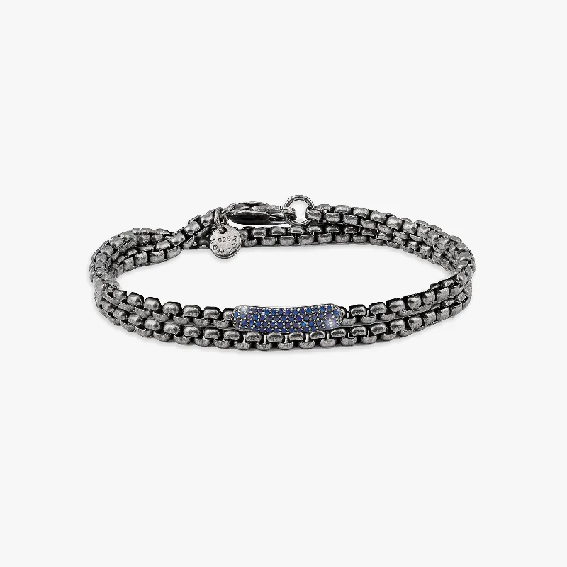 spiral bangles for women -Black rhodium plated sterling silver Catena baton bracelet with sapphires