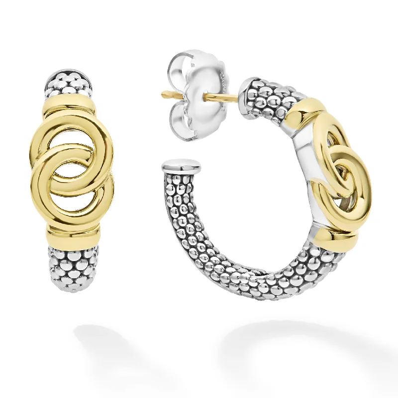 fashionable drop earrings -Signature Caviar Two-Tone Interlocking Hoop Earrings