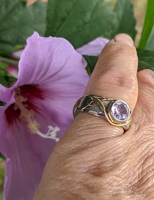 engagement rings for women -Band style ring with bezel set amethyst