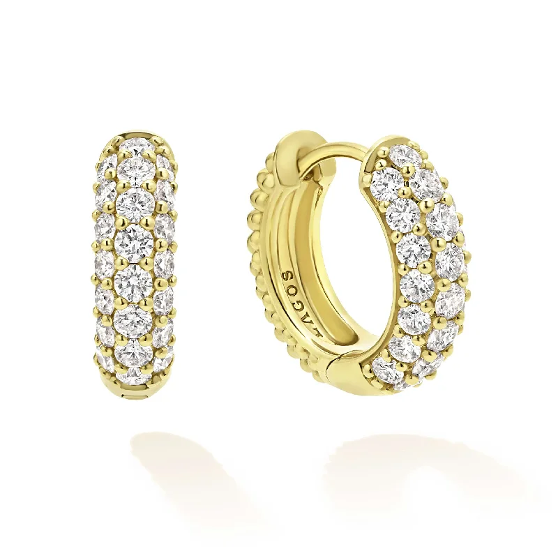 chic drop earrings for women -Studio 18K Gold Diamond Huggie Earrings