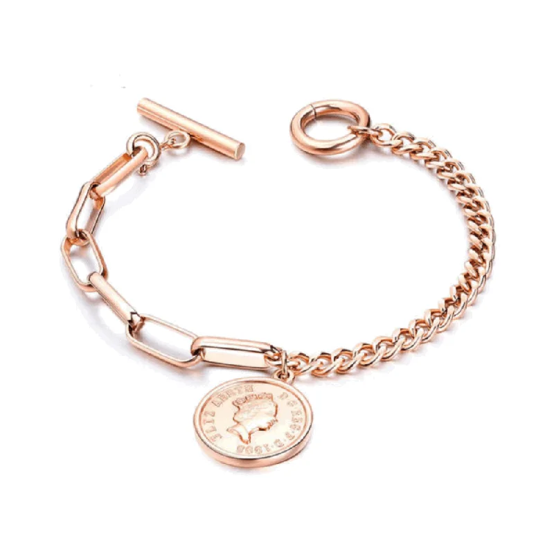 contemporary cuff bracelets for women -Link Bracelet with Coin Charm and Toggle Clasp