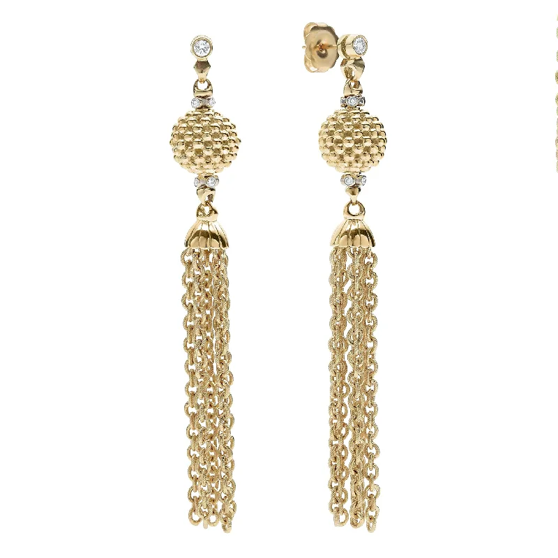 glamorous earrings for women -Studio 18K Gold and Diamond Chain Tassel Drop Earrings