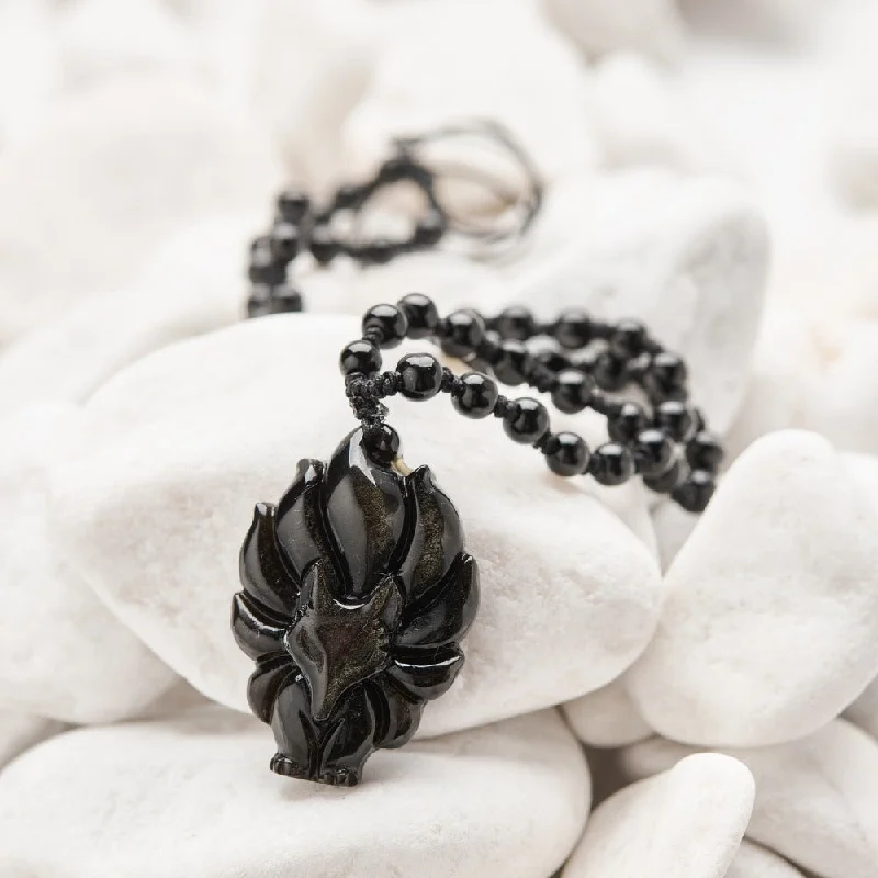 stacked necklaces for women -Fox Guardian Black Obsidian Necklace