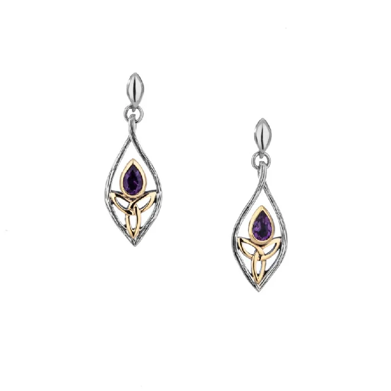 gold earrings for women -Silver and 10k Gold Guardian Angel Post Earrings - Amethyst/Blue Topaz