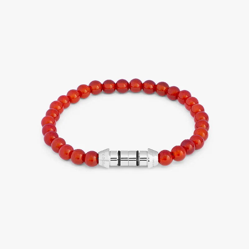 vintage bangles for women -Lucky Me Beaded Bracelet In Rhodium Plated Silver With Red Carnelian