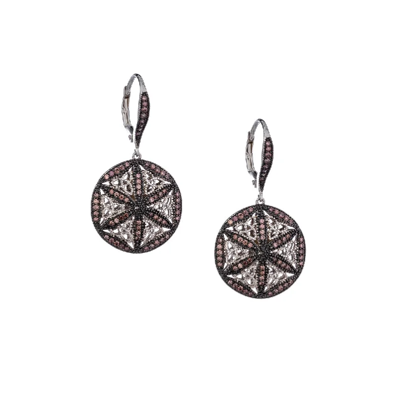 fancy earrings for women -Silver Night & Day Round Hexagon Earrings