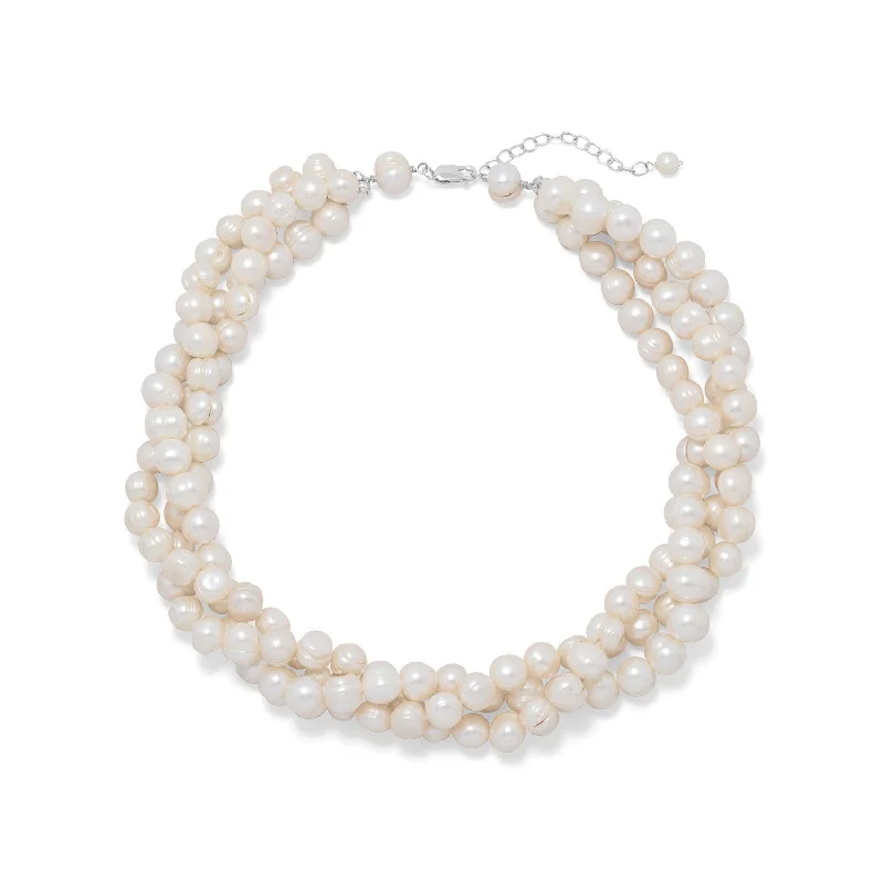 silver necklaces for women -18"+2" Multistrand Cultured Freshwater Pearl Necklace