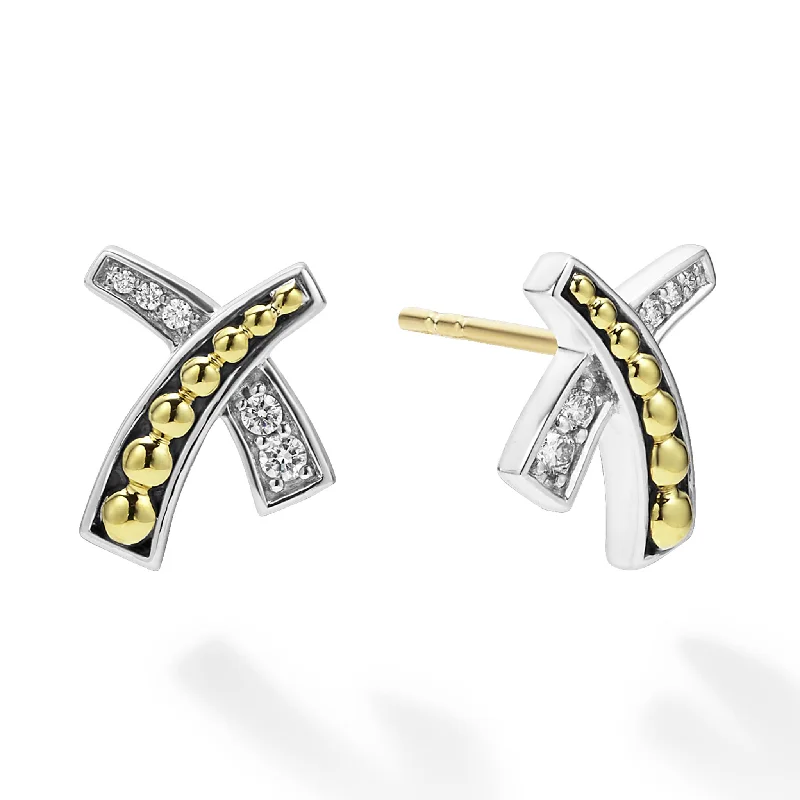 unique earrings for women -KSL The Drop Two-Tone X Diamond Stud Earrings