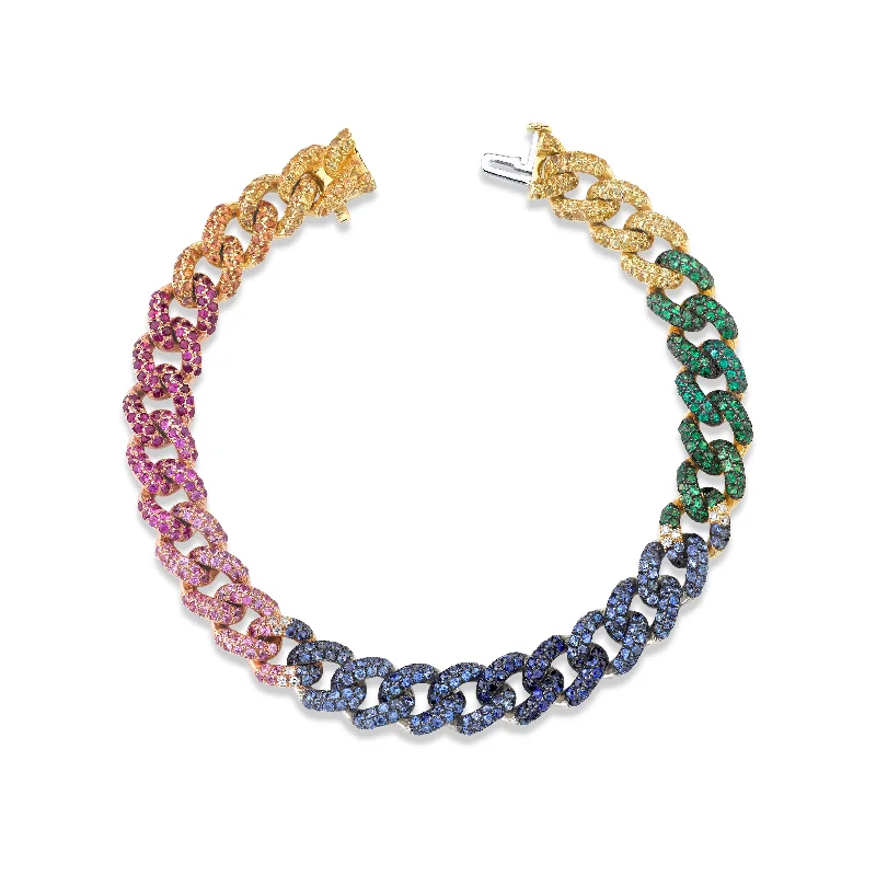 adjustable gold bracelets for women -READY TO SHIP RAINBOW PAVE MEDIUM LINK BRACELET