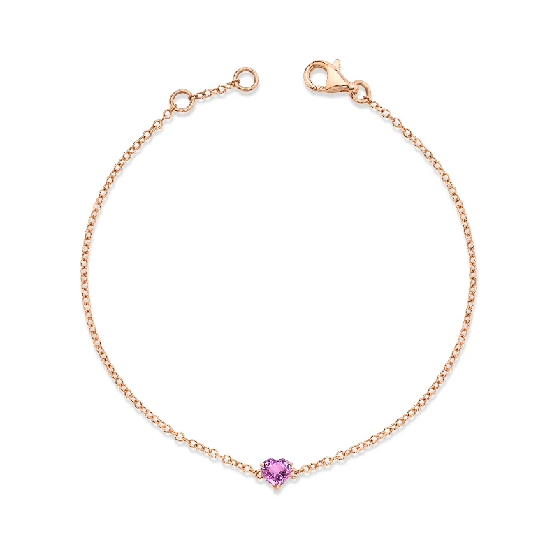 luxury gold bangles for women -PINK SAPPHIRE BABY HEART BRACELET