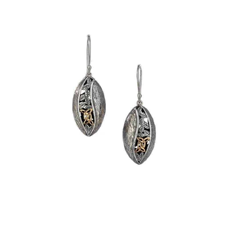 vintage-inspired earrings for women -Silver and 10k Rose or Yellow Gold Trinity Leaf Hook Earrings