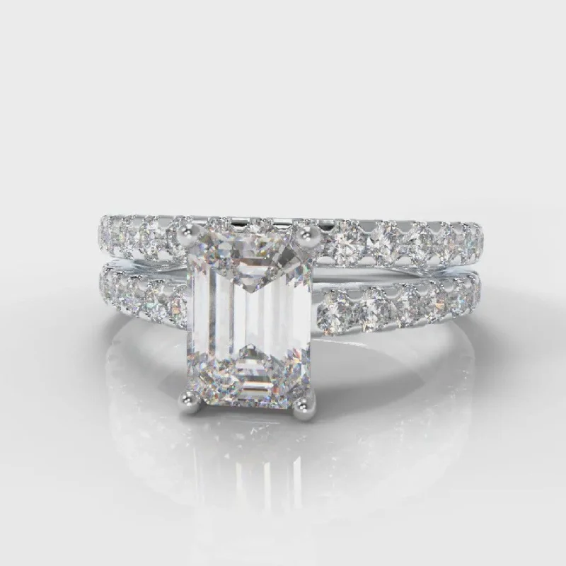 bold statement rings for women -Carrée Micropavé Emerald Cut Diamond Bridal Set