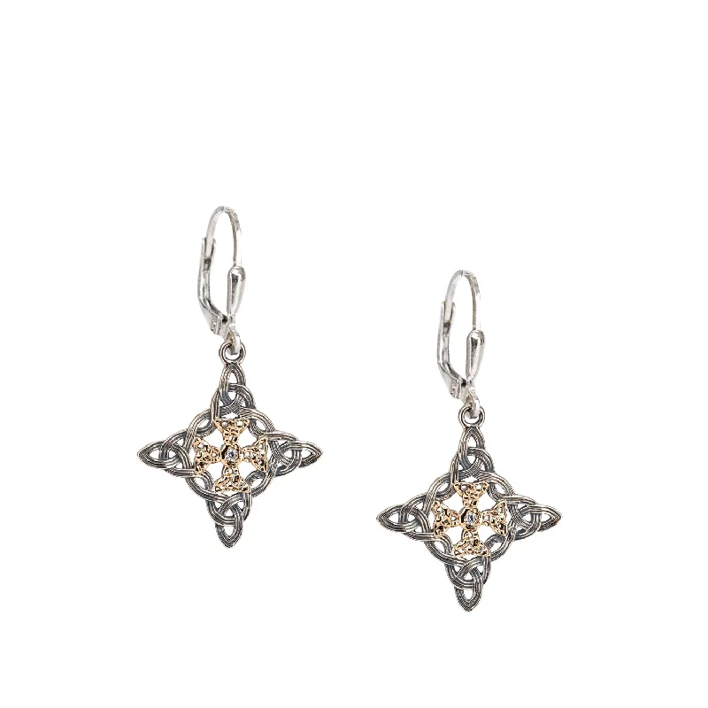 crystal earrings for women -Silver and 10k Gold Celestial Cross Leverback Earrings