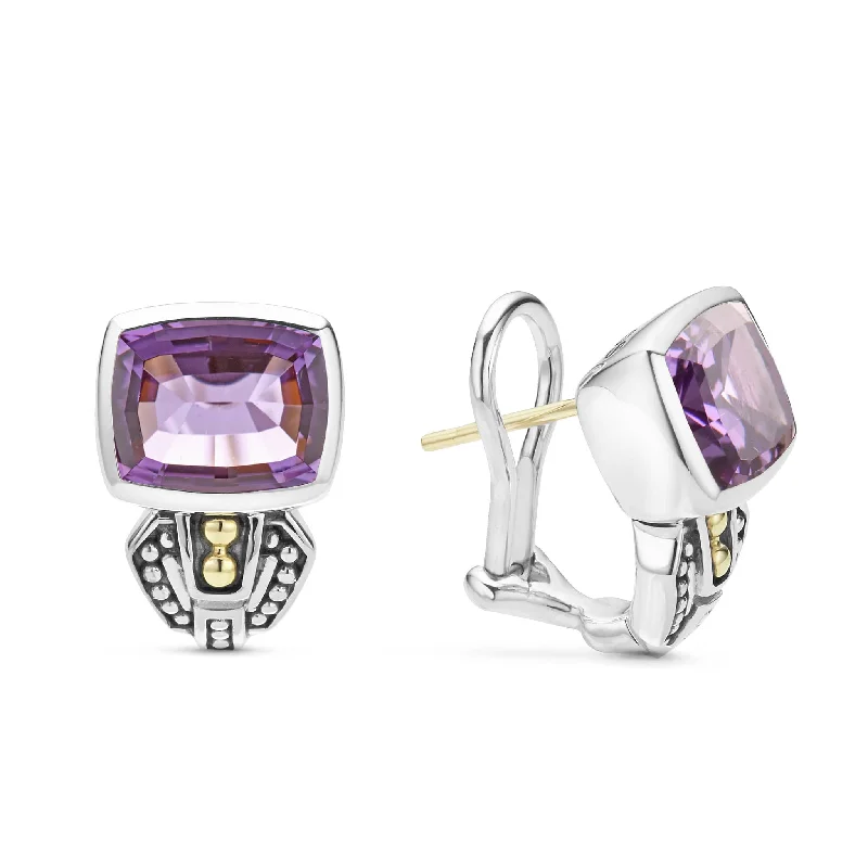 ear cuff earrings for women -Caviar Color Bezel-Set Amethyst Earrings