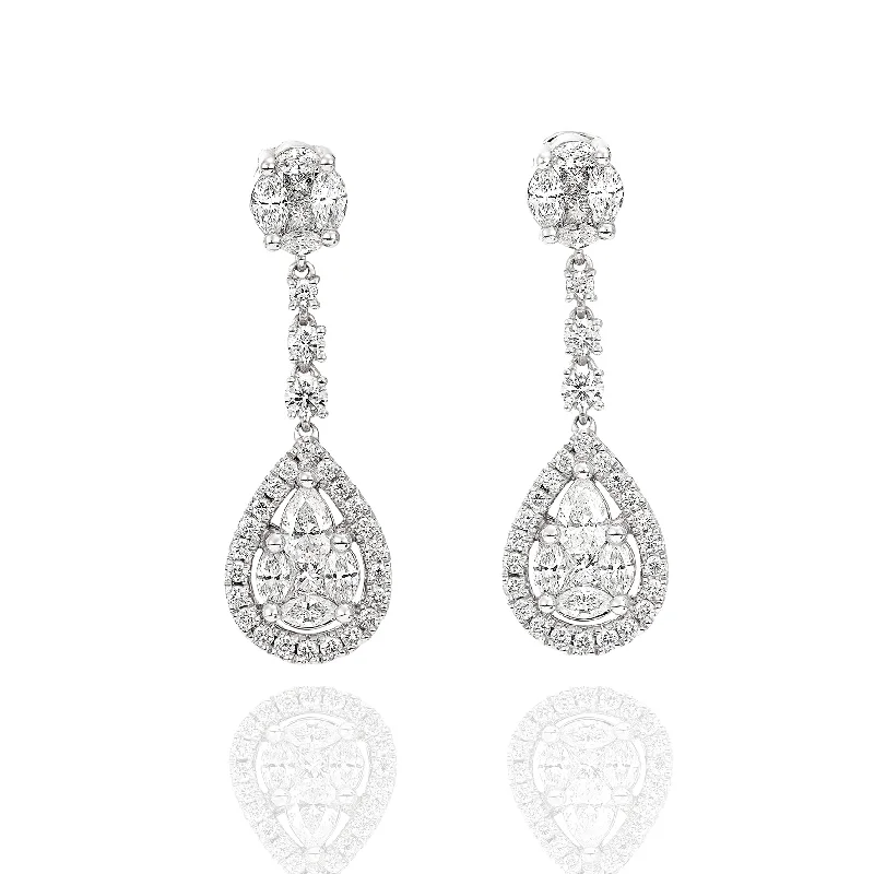 trendy ear climbers for women -Invisible Set Diamond Drops