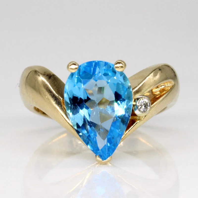 women’s solitaire rings -Blue Topaz & Diamond Cocktail Ring | 3.10ct, 0.03ct | SZ 7 |