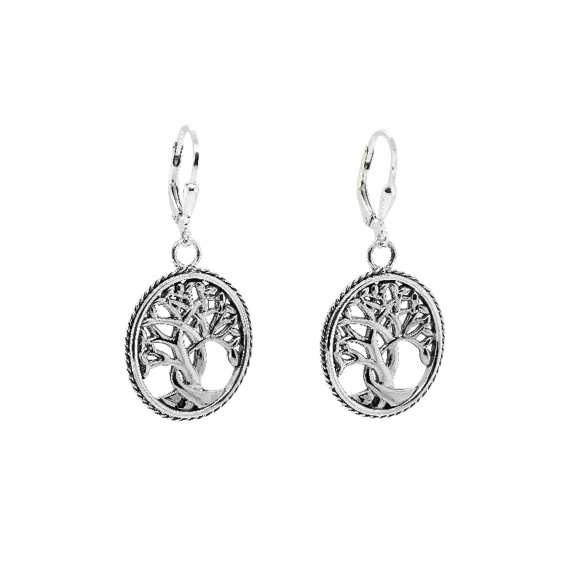 chic drop earrings for women -Silver Tree of Life Earrings