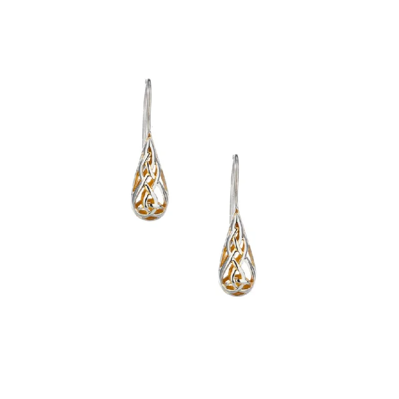 diamond earrings for women -Silver with 22k Gold Gilding Trinity Teardrop Hook Earrings