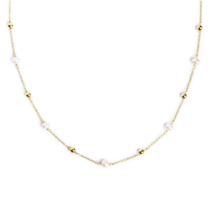 wedding day necklaces for women -Mini Pearls Gold Necklace