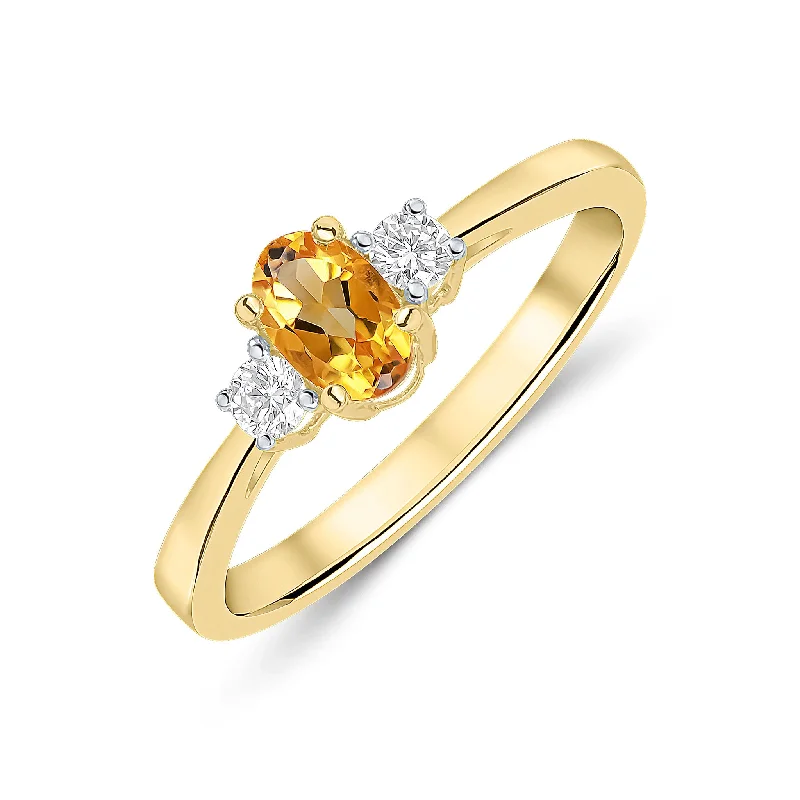 chunky rings for women -9K Yellow Gold Citrine & Diamond Ring