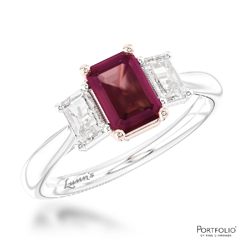 stylish gold rings for women -Three Stone 0.73ct Ruby Platinum Ring