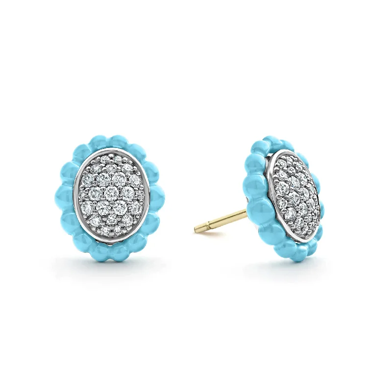 silver dangling earrings -Blue Caviar Ceramic Oval Diamond Stud Earrings