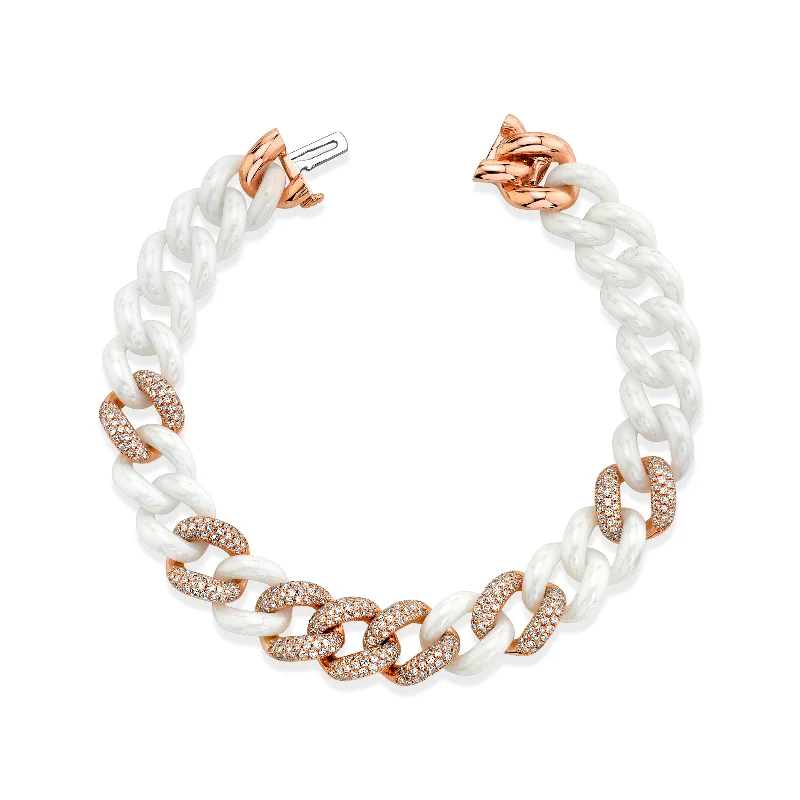 stylish bangles for women -READY TO SHIP 7 PAVE & WHITE CERAMIC ESSENTIAL LINK BRACELET