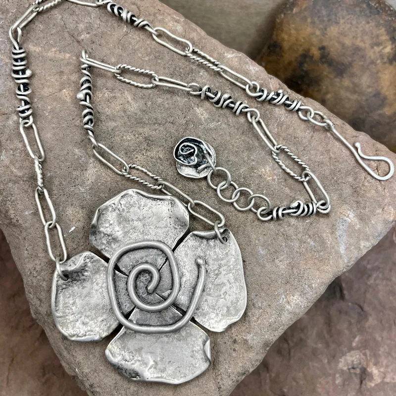 silver chain necklaces for women -Large Spiral Flower Necklace