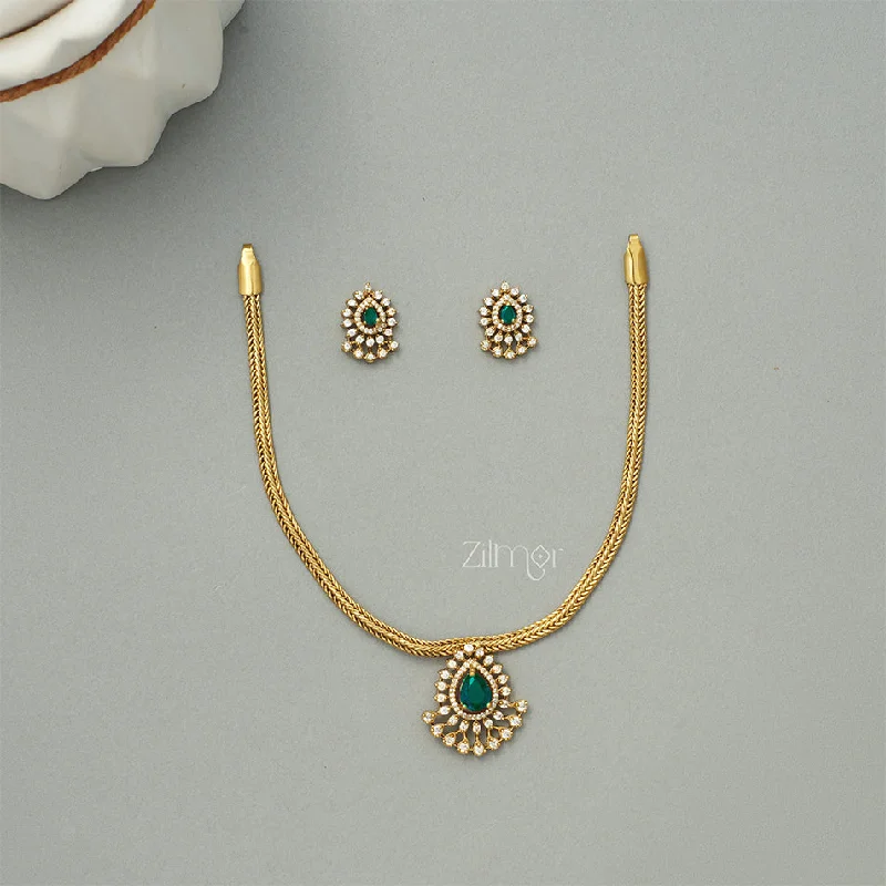 statement pendant necklaces for women -SN1011323 -  Premium Antique Traditional AD Pendant Short Necklace Earrings