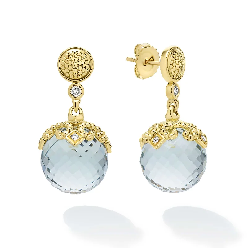 trendy ear climbers for women -Studio 18K Gold Prasiolite and Diamond Drop Earrings