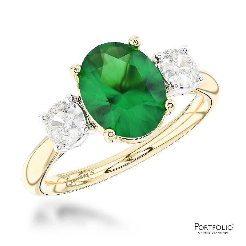 timeless rings for women -Three Stone 1.33ct Emerald Yellow Gold/Platinum Ring