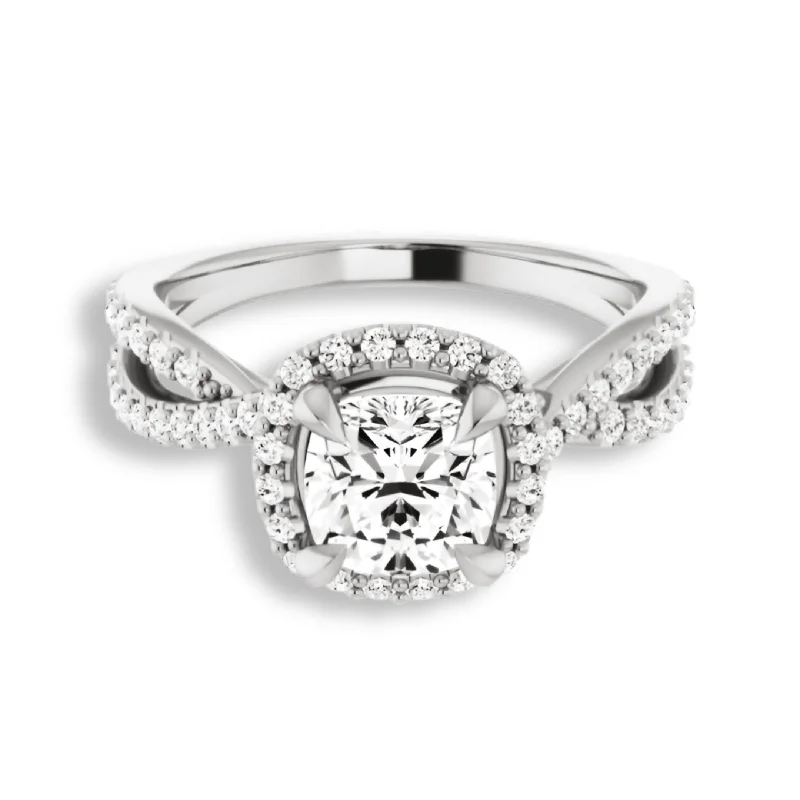 white gold engagement rings -Cushion Cut Diamond Halo Engagement Ring