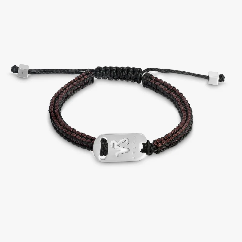 women’s tennis bracelets -Silver Capricorn bracelet with brown macrame