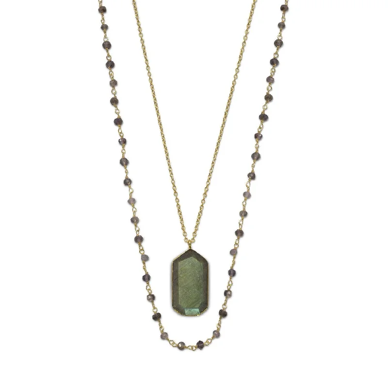 high-end necklaces for women -14 Karat Gold Plated Double Strand Iolite and Labradorite Necklace