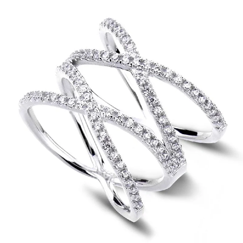 infinity symbol engagement rings -Silver Cross Ring Double X Cubic Zirconia Engagement Rings