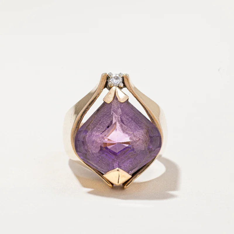 fashion-forward rings for women -14k Yellow Gold Amethyst Ring | 8.00ct, 0.05ct | SZ 7