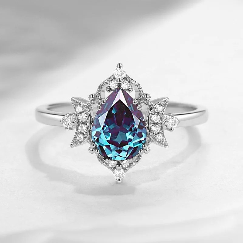 radiant cut engagement rings -Crescent Moon | Alexandrite Engagement Ring Mystic moon