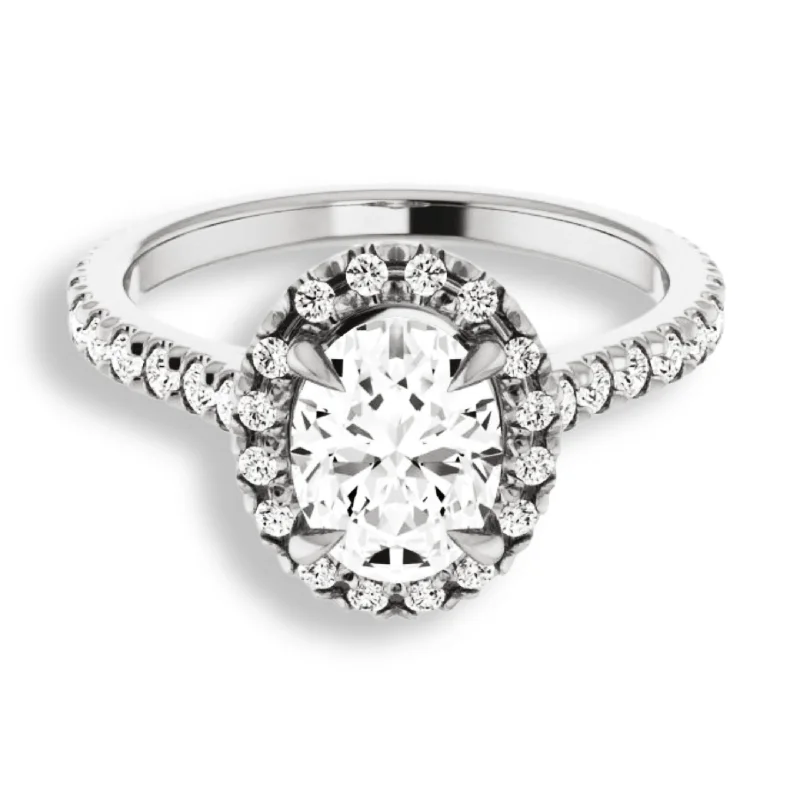 simple engagement rings for women -Oval Cut Diamond Halo Engagement Ring