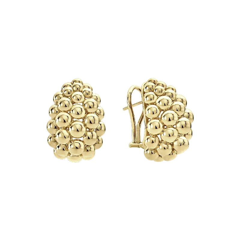 gold huggie earrings for women -Caviar Gold Large 18K Gold Omega Clip Earrings