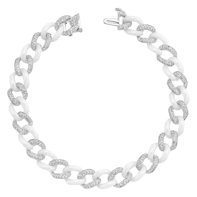 simple bangles for women -DIAMOND PAVE & WHITE CERAMIC MEDIUM LINK BRACELET