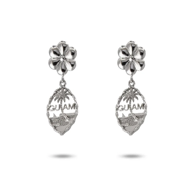 crystal chandelier earrings -Silver Guam Seal Dangle Earring With Flower