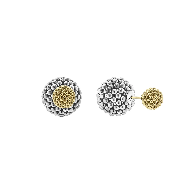 women’s diamond drop earrings -Signature Caviar Two-Tone Caviar Front-Back Earrings