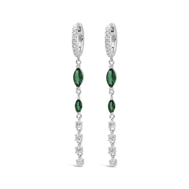 diamond earrings for women -ROYAL GREEN MARQUISE HOOP SILVER EARRING