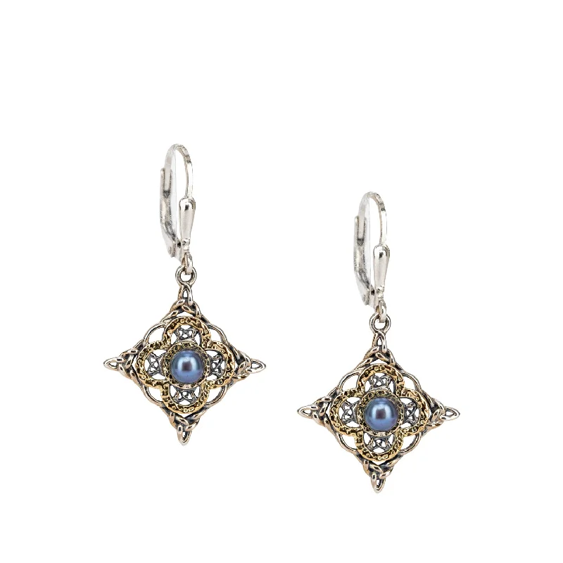 fashion-forward earrings for women -Silver and 10k Gold Aphrodite Leverback Earrings - Peacock Fresh Water Pearl