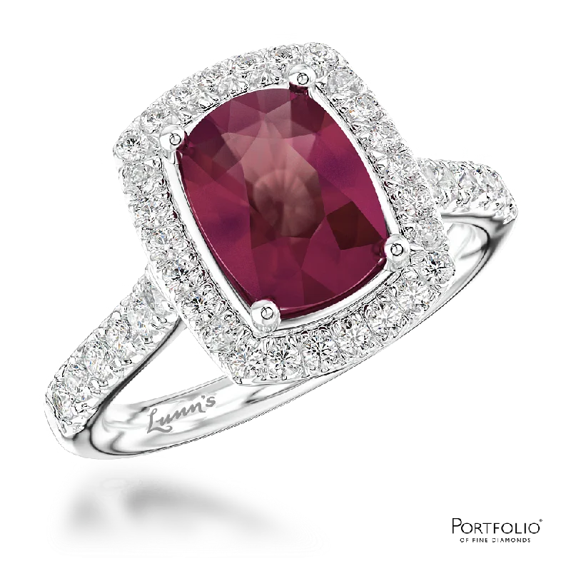 rose gold rings for women -Cluster 1.03ct Ruby Platinum Ring