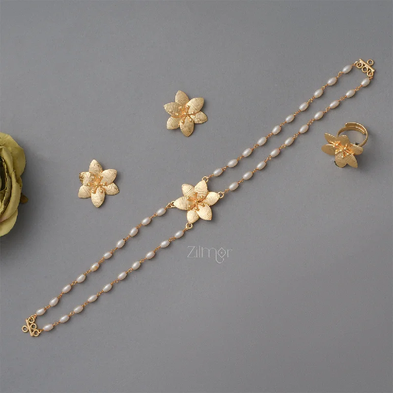 layered chain necklaces for women -AS1011266 - Flower Pearl Necklace Earring Ring Set