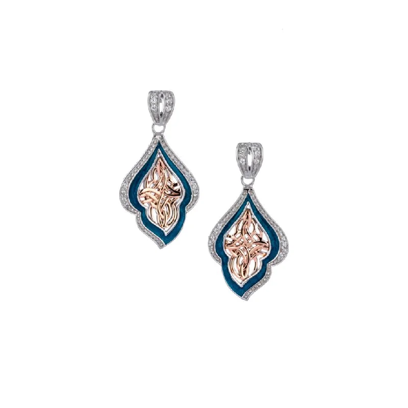 unique designer earrings -Silver and 10k Rose Gold Path of Life Enamel Post Earrings