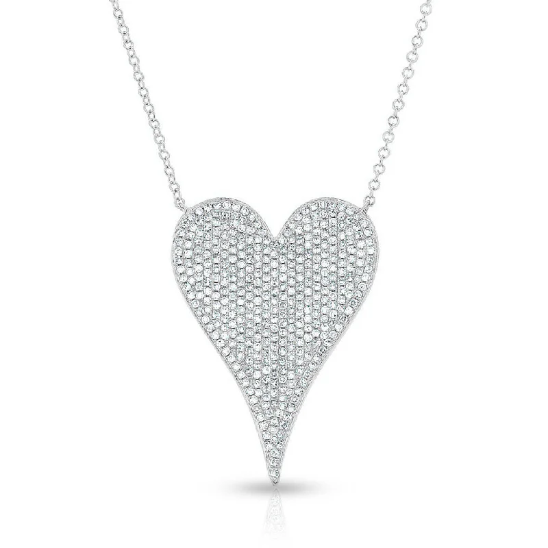 trendy gold necklaces for women -14KT White Gold Diamond Large Modern Pave Heart Necklace